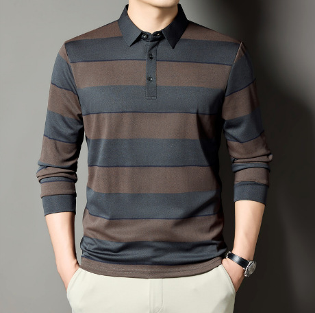 Trendy on Douyin: Long-sleeve T-shirt for middle-aged men, new autumn style, casual versatile striped base T-shirt for men Trendy on Douyin: Long-sleeve T-shirt for middle-aged men, new autumn style, casual versatile striped base T-shirt for men