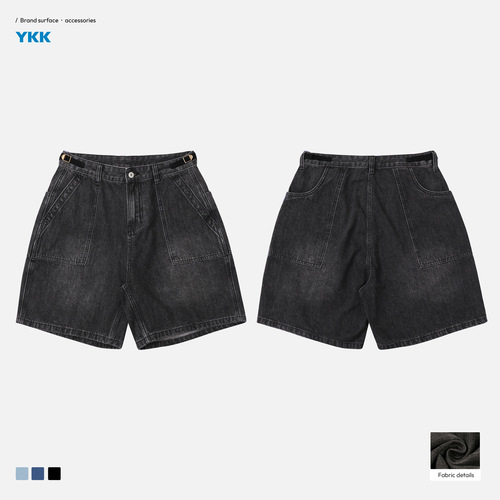 TRS Men's Clothing | 25SS Japanese Retro Washed and Distressed Hand Scuffed Monkey Workwear Pocket Six-Pocket Denim Short