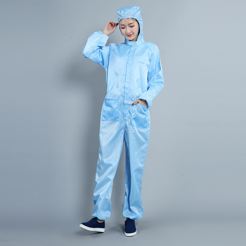 防静电连体服连帽带口袋防尘服无尘服防护服连体连帽加口袋工作服