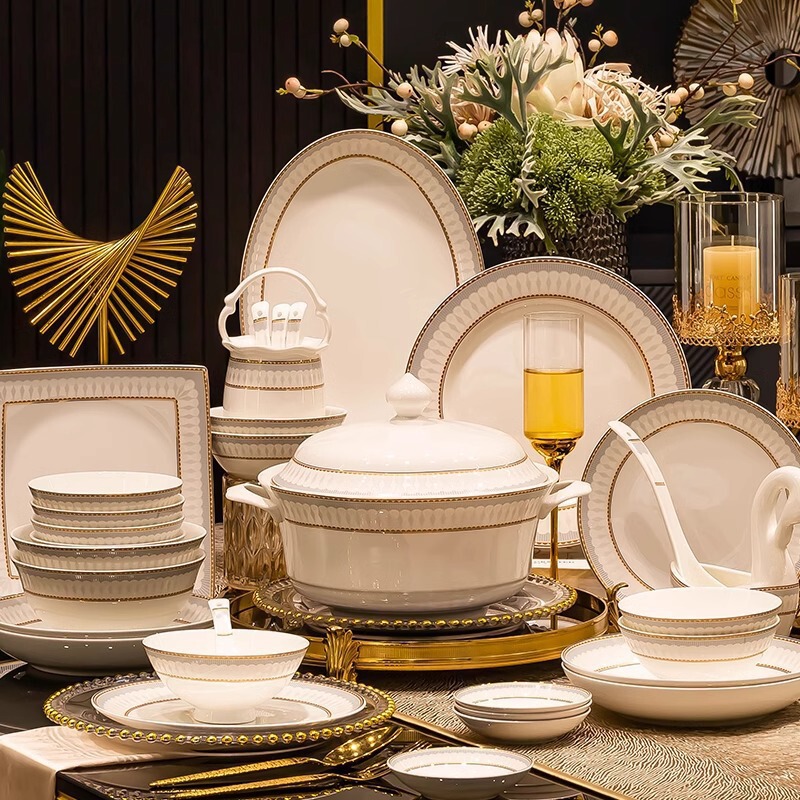 Jingdezhen Bowl and Plate Set with a High-End Feel, Hotel Ceramic Bowl and Chopsticks Set, Pure White with Gold Rim, White Porcelain Bowl for Home Use, Wholesale Jingdezhen Bowl and Plate Set with a High-End Feel, Hotel Ceramic Bowl and Chopsticks Set, Pure White with Gold Rim, White Porcelain Bowl for Home Use, Wholesale