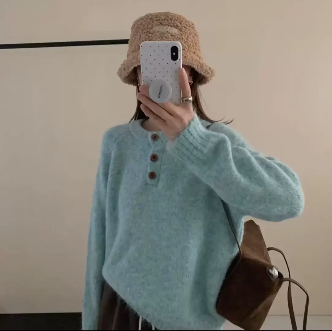 温柔风圆领慵懒风套头毛衣女2025秋冬新款宽松软糯百搭针织衫上衣