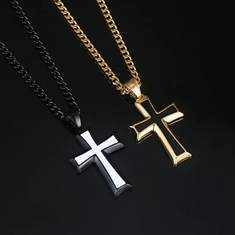 Collier Xinghe en acier inoxydable avec pendentif croix simple et unisexe en résine pour homme_voghion.com