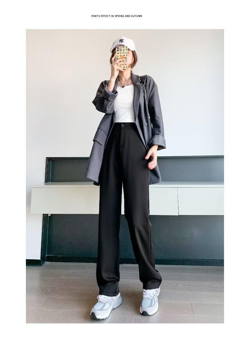 High waist suit pants for women summer high-grade draping black slimming casual mop straight wide-leg pants