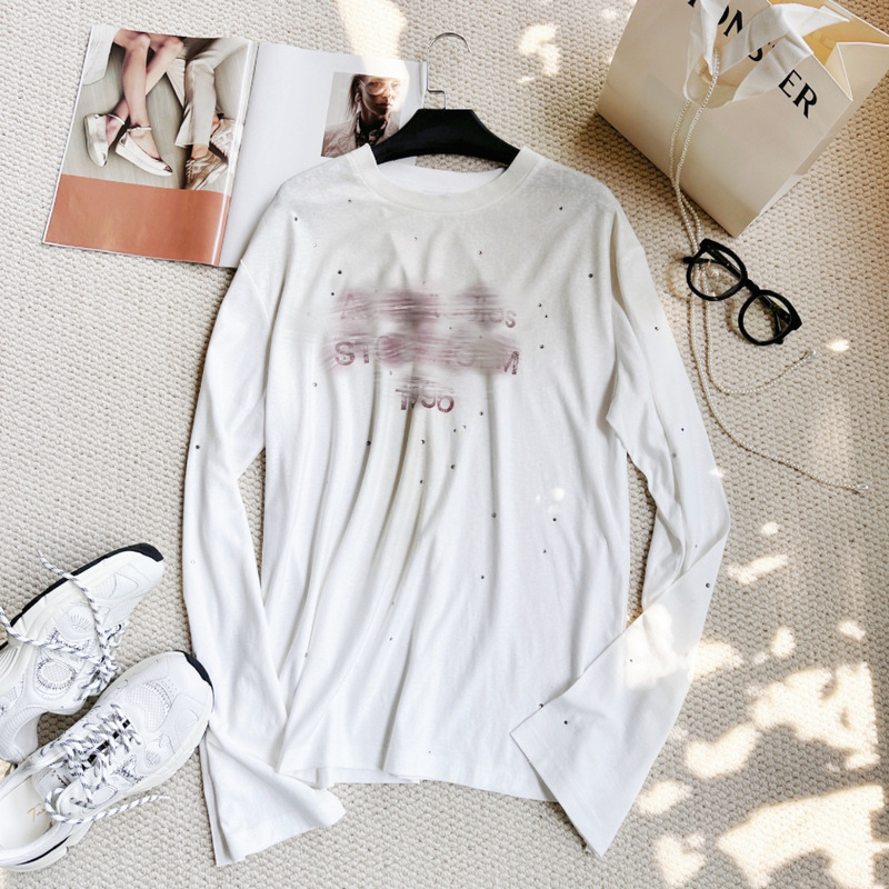 Pre-Sale/Homebody Designer P Vintage Washed Distressed Craft Letter 1996 Print Rhinestone Long Sleeve T-Shirt for Women