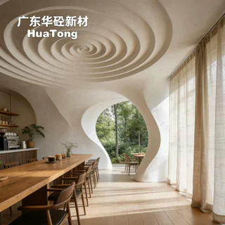 GRG漩涡造型GRG吊顶溶洞风石膏拱门咖啡馆休闲空间异形构件定制