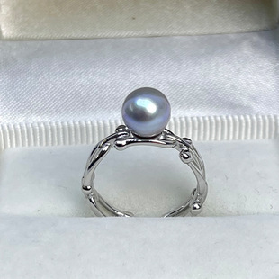 Natural Akoya Seawater Hemp Pearl Ring S925 Silver Pig Nose Ring Jewelry Niche Versatile Wholesale