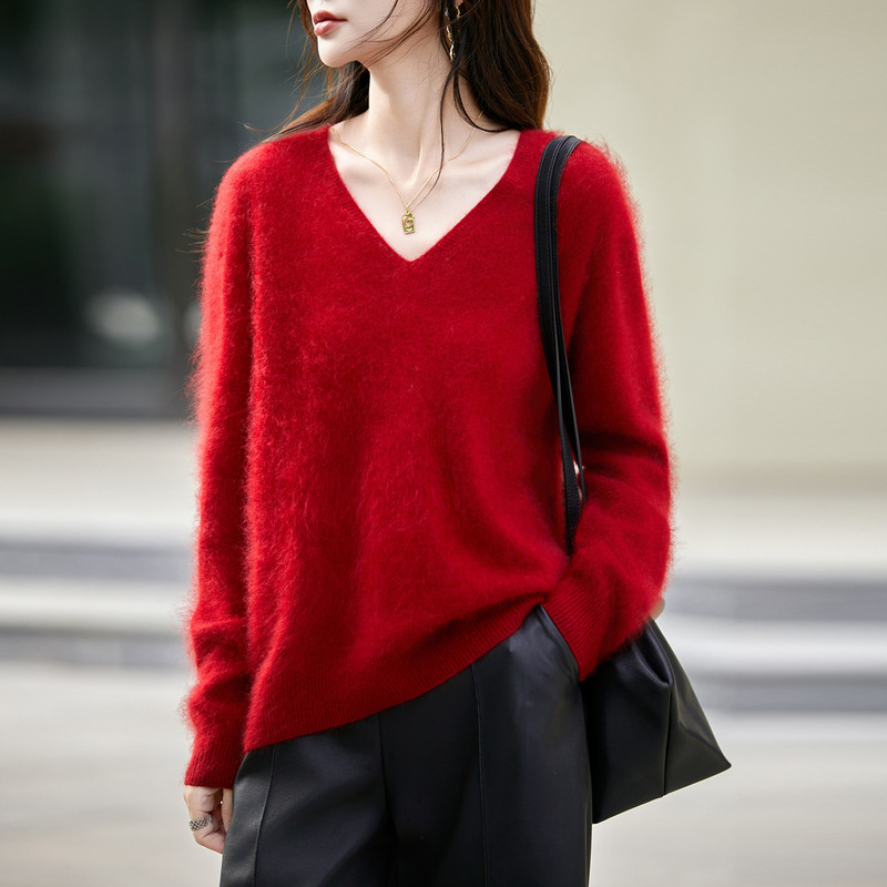 Brushed Series Heavy Cashmere Brushed Seamless One-Piece Fashionable Knitwear Loose Pullover Top Knitwear for Women