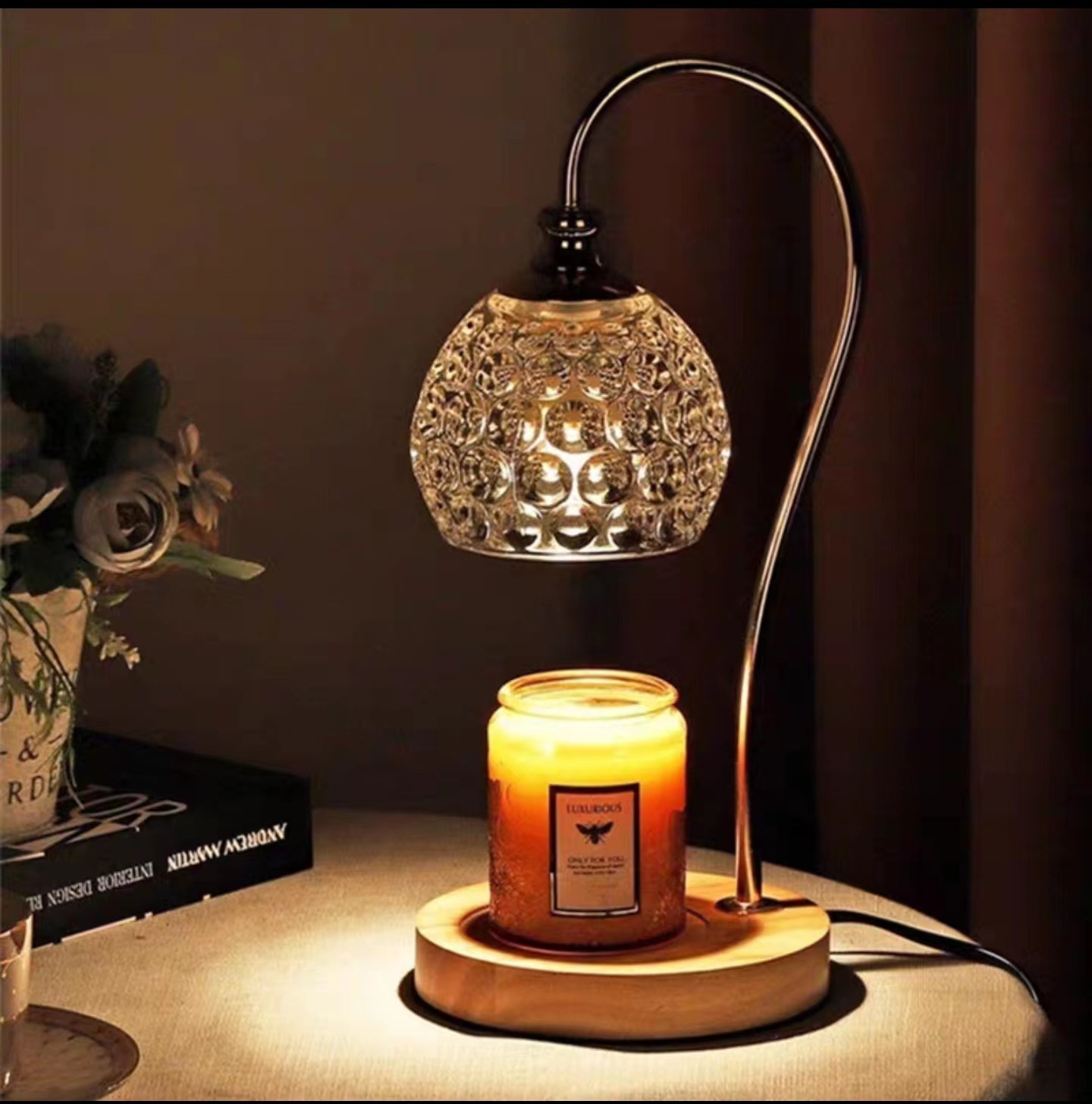 Lámpara de aromaterapia lámpara de fusión de cera nórdica madera maciza tiempo libre de humo fragancia vela japonesa simple lámpara de mesa decorativa lámpara de fusión de vela