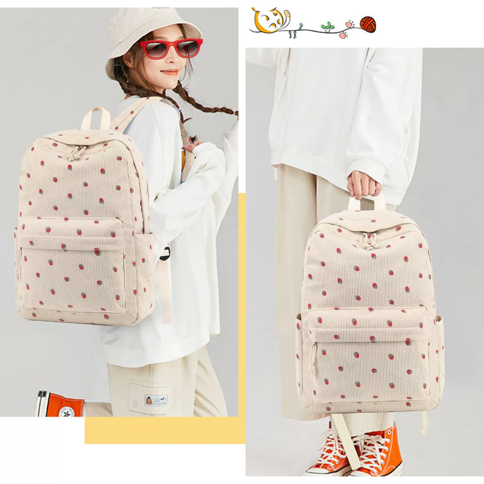 (Cross-border trading), strawberry, school bag for students, backpack, shoulder bag, laptop, for teenagers