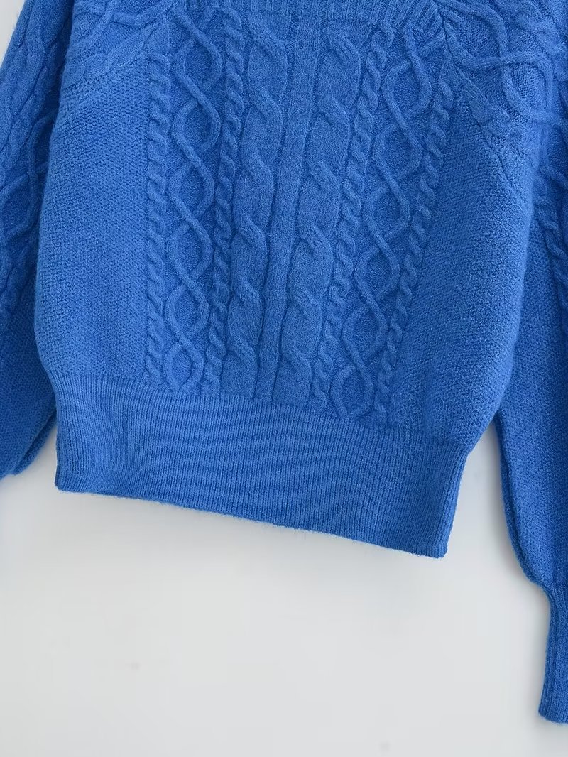 Fashion Green Solid Color Square Neck Long Sleeve Twist Knit Pullover Sweater 