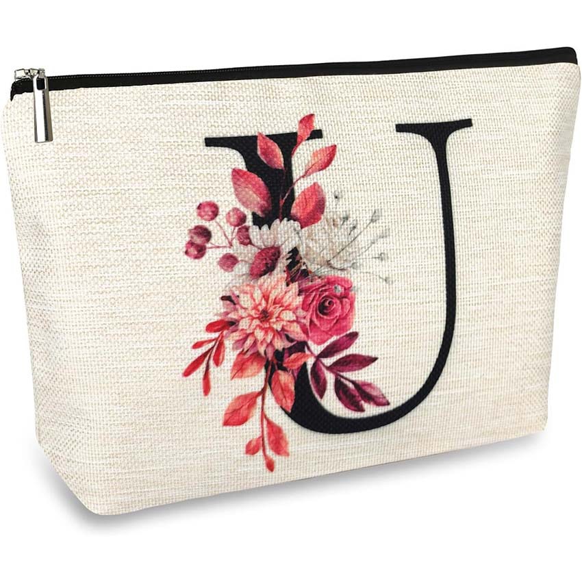 Bolso de cosméticos para mujer de Amazon transfronterizo letra patrón creativo bolsa de cosméticos bolsa de almacenamiento bolsa de cremallera impermeable de lino