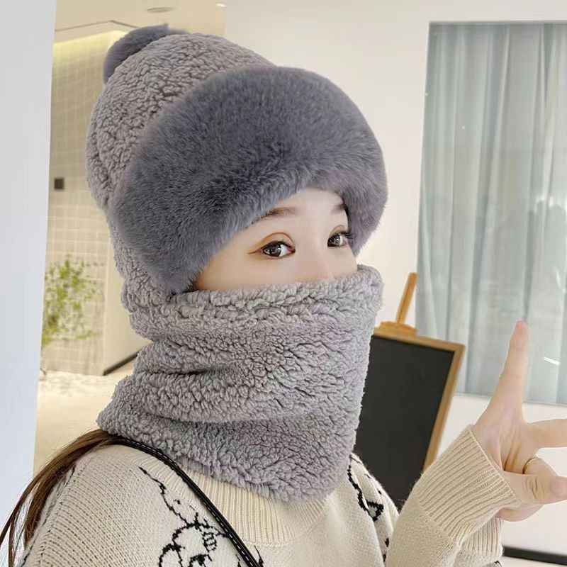 Hat Women's cycling wind-proof pullover cap Baotou cap Warm cap Autumn and winter scarf integrated hat Cold ear protection cap