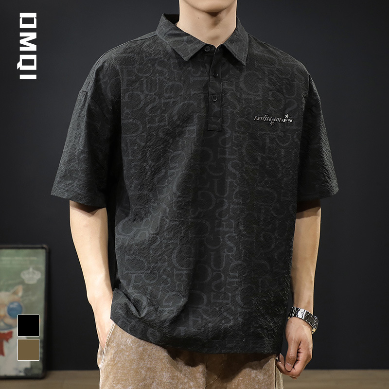 2024 New Summer Lightweight Ice Silk Quick-Drying Short-Sleeved Polo Shirt Men's Trendy Brand Loose Large Size Men's T-Shirt Trendy