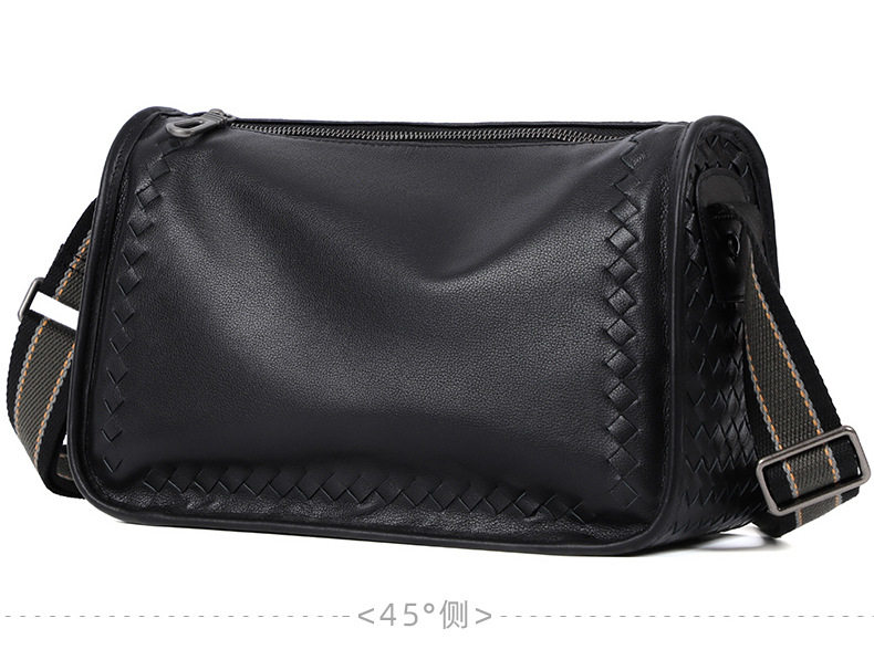 Túi đeo chéo nam da thật dệt đan 29×11×17 cm — Màu đen da bò, Màu đen da cừu chi tiết 14