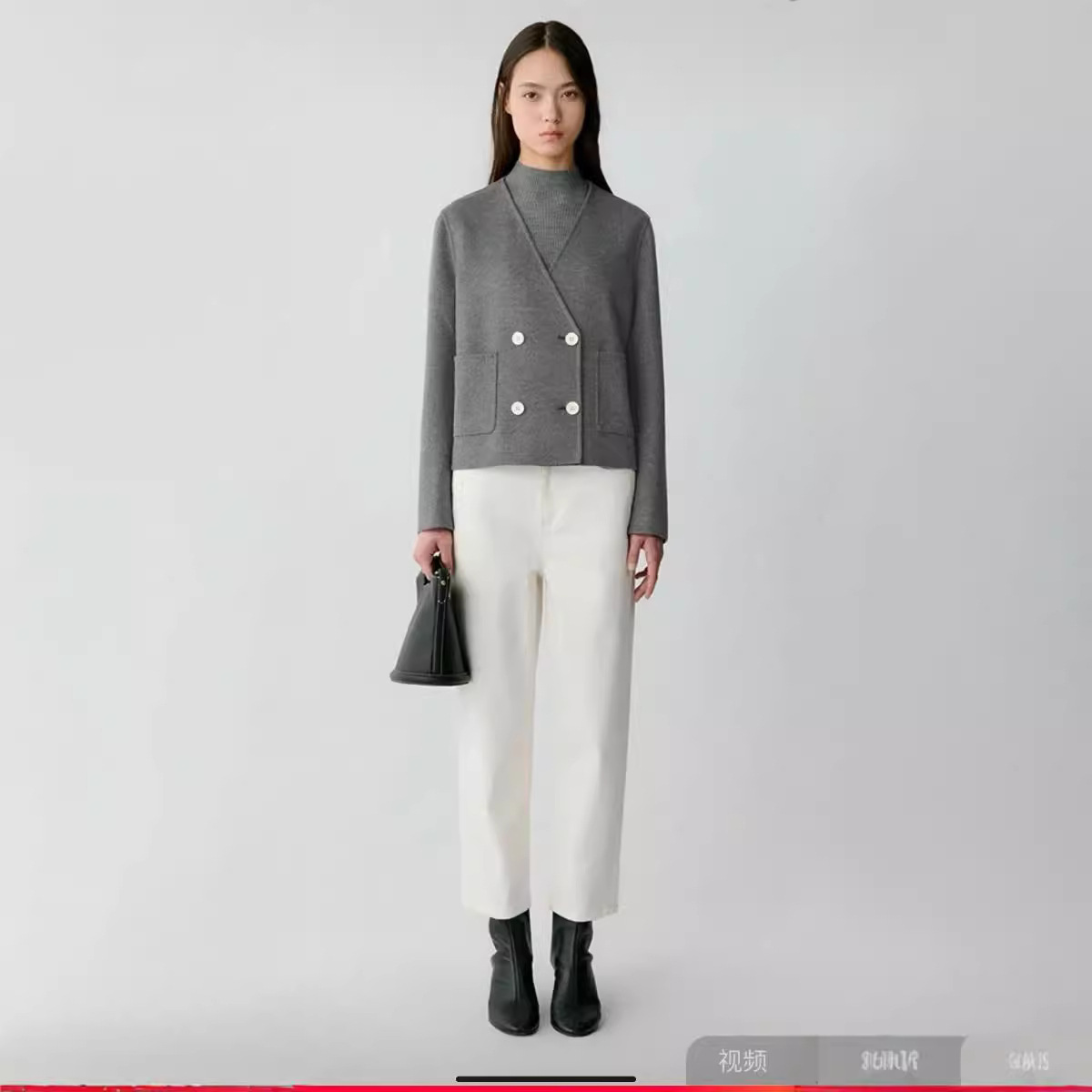 (2개) 대외 무역 오리지널 주문 가을과 겨울 새로운 여성 Z WO 양모 양면 울 V-NECK 더블 브레스트 쇼트 코트 캐주얼 재킷