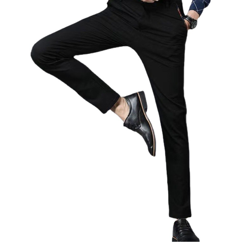 Pantalones de traje de negocios pantalones casuales para hombres primavera y otoño pantalones gruesos elásticos de seda de hielo para hombres pantalones de traje recto delgado de mediana edad para hombres