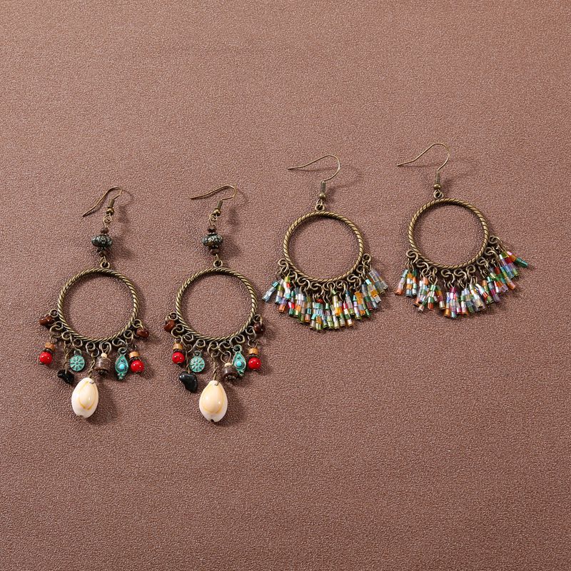 New seaside holiday earrings retro fashion large ring earrings shell flower turquoise bohemian earrings for women New seaside holiday earrings retro fashion large ring earrings shell flower turquoise bohemian earrings for women