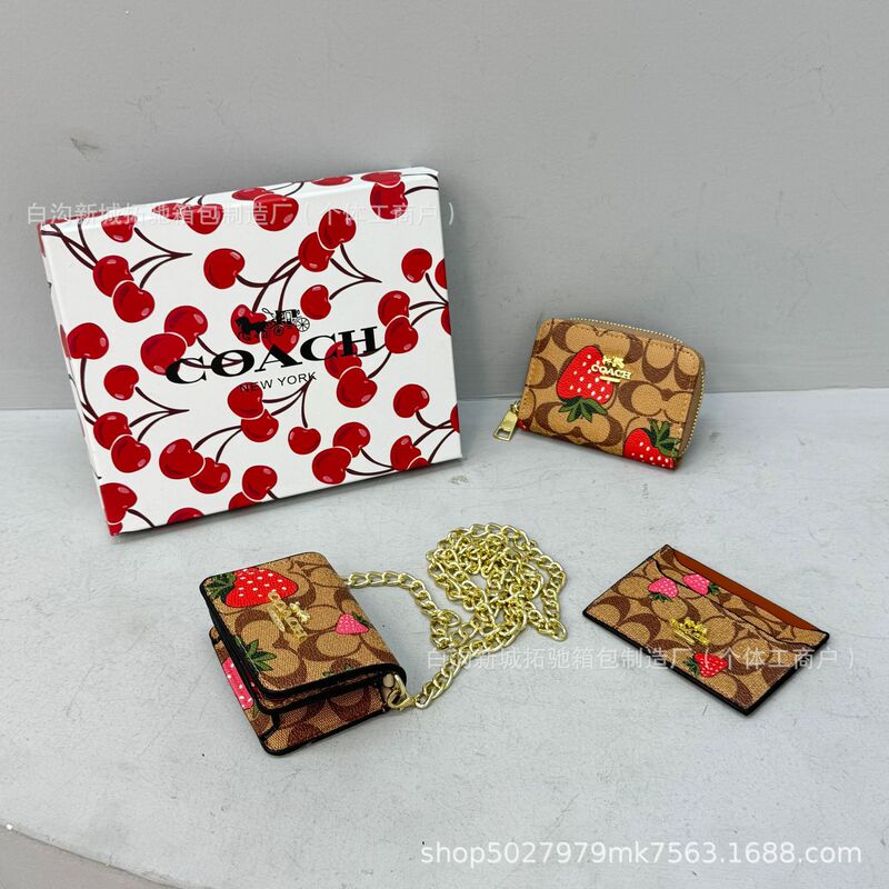 2025 Cross-Border New Women's Bag Wallet Card Holder Three-Piece Set High-End Gift Box Foreign Trade Hand-Held Cross-Body Chain Small Bag