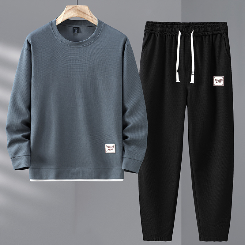 Plus Size Men's Round Neck Sweatshirt 2024 Autum New Fashion Brand Fake Two-Piece Casual Versatile Long-Sleeved Suit