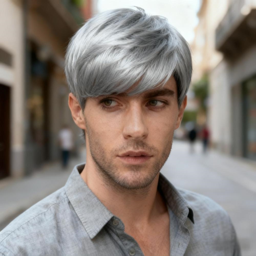 Cross-Border European and American Wigs for Men, Short Straight Hairstyle, Daily Wear Short Hair, High-Temperature Fiber Granny Gray Synthetic Hair Wig Wholesale