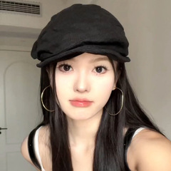 黒プリーツクラウドベレー帽女性の八角形ベレー帽大きな頭囲帽子 2025 新しい女性英国レトロ