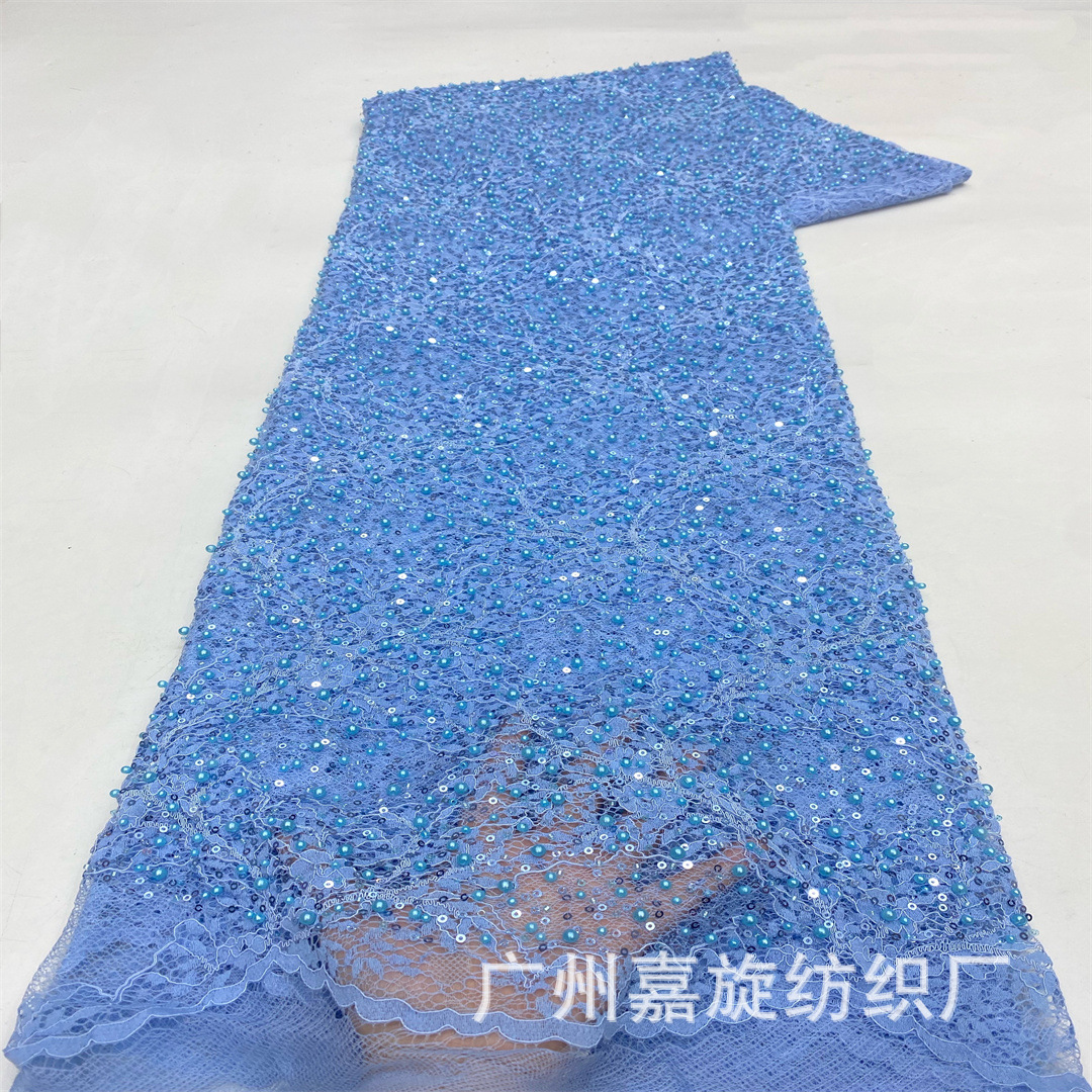 Tela de encaje con cuentas para vestidos de novia, tela de malla con lentejuelas y cuentas para espectáculos de boda, tela bordada.