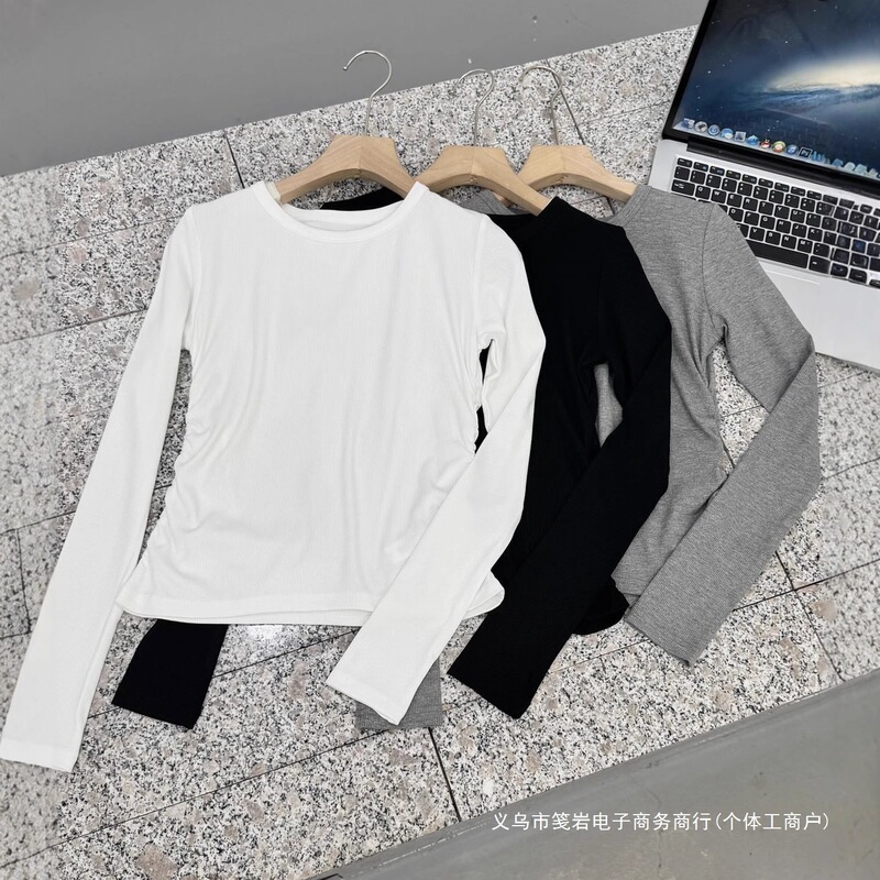 alo class autumn new style side pleated slim-fit sports yoga long-sleeve T-shirt for women
