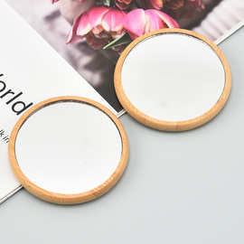 竹柄圆形化妆镜 便携式手持圆形镜 单面可印logo迷你随身补妆镜