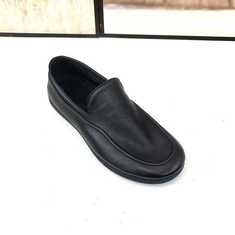 Giày lười nam da bò thật mũi tròn thoáng khí gót thấp 1–3 cm — 1210 màu đen rỗng (da siêu mỏng), 1210 Đen (da siêu mỏng), 1219 Đen (da bò lớp đầu tiên)