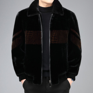 2024 Winter Haining Fur Coat Men's Fur One-piece Thickened Warm Lapel Casual Coat Coat Men's Wear