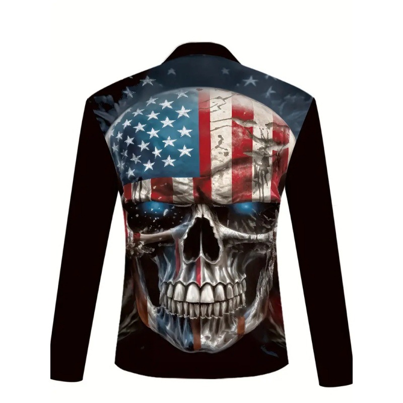 Clásico thriller belleza bandera calavera estampado 3D personalidad de la calle de los hombres manga larga transpirable suelta impresión 3D