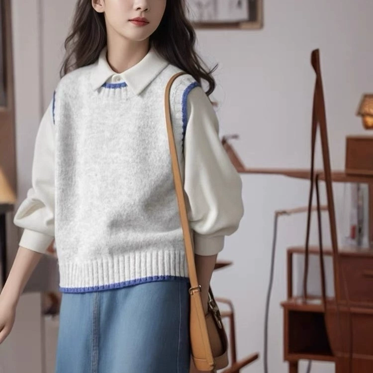 Blue Scandinavian colored sweater, spring retro knitted vest, Nordic style