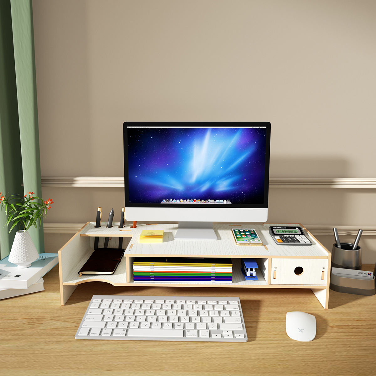 Soporte del monitor de la computadora escritorio Oficina almacenamiento cajón portátil teclado estante