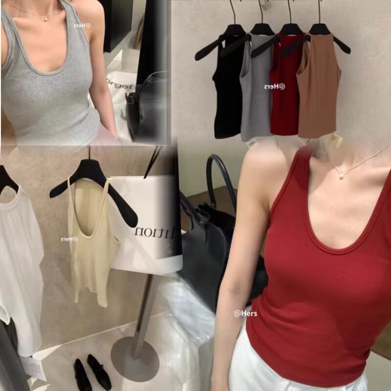 【Premium Selection】Kaiyidai【With Chest Pads】Sexy Halter Neck Racerback Tank Top Comfortable Ribbed Cotton for Covering Side Breast Area 【Premium Selection】Kaiyidai【With Chest Pads】Sexy Halter Neck Racerback Tank Top Comfortable Ribbed Cotton for Covering Side Breast Area