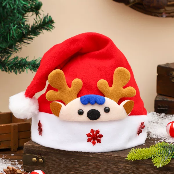 Red Antler Snowflake Christmas Hats Wholesale Children's Holiday Decorative Hats Cross-Border Ready Stock Christmas Supplies Manufacturer Supply