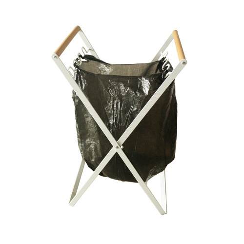 Outdoor household garbage rack foldable kitchen debris storage rack plastic bag holder wooden handle iron garbage hanger