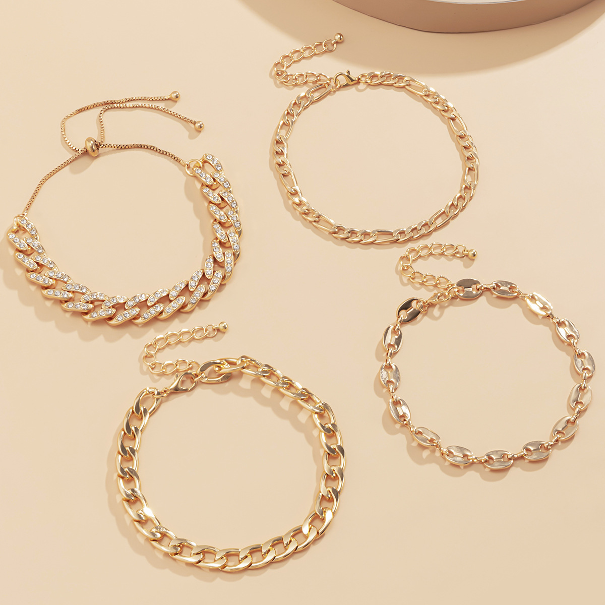 欧美跨境饰品 个性多元素朋克多层脚饰女 夸张复古镶钻古巴扣脚链