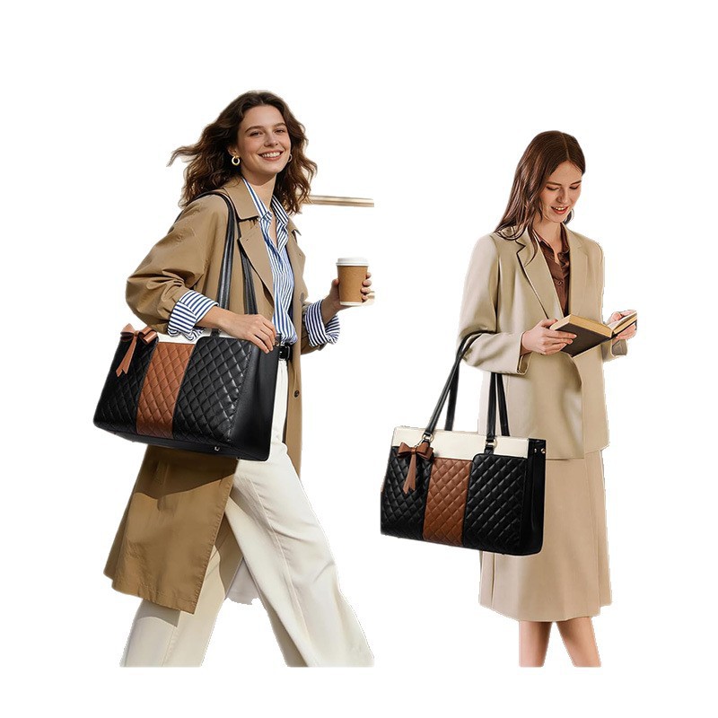New Women's Commuter Handbag Laptop Shoulder Bag PU Leather Briefcase Waterproof Computer Bag - Thumbnail 5