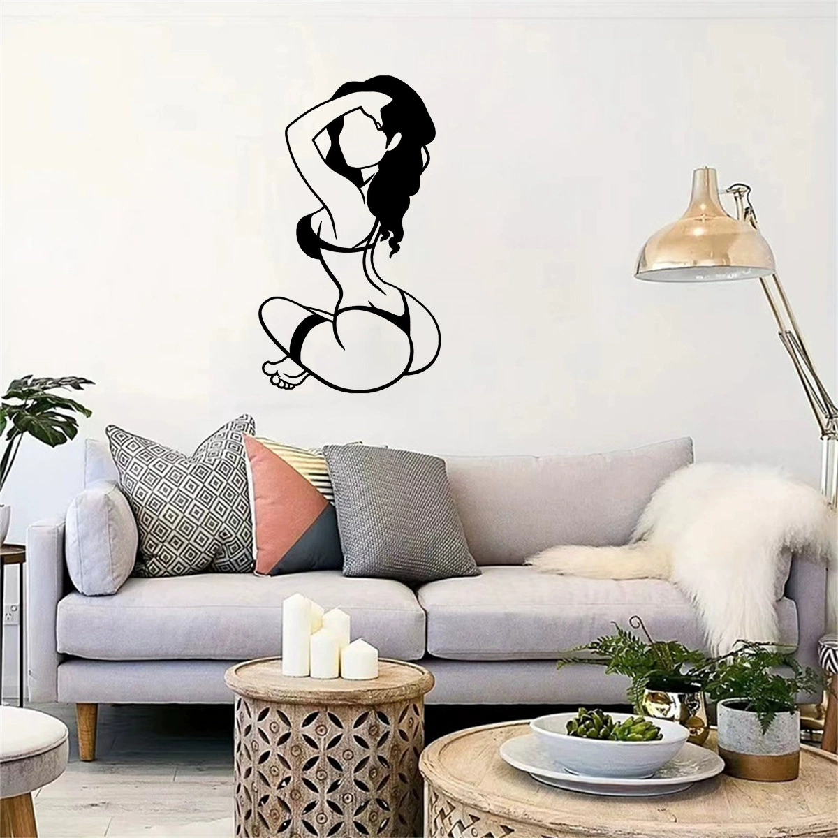 Популярная трансграничная металлическая сексуальная женская линия, железная резка, декоративная настенная роспись, силуэт