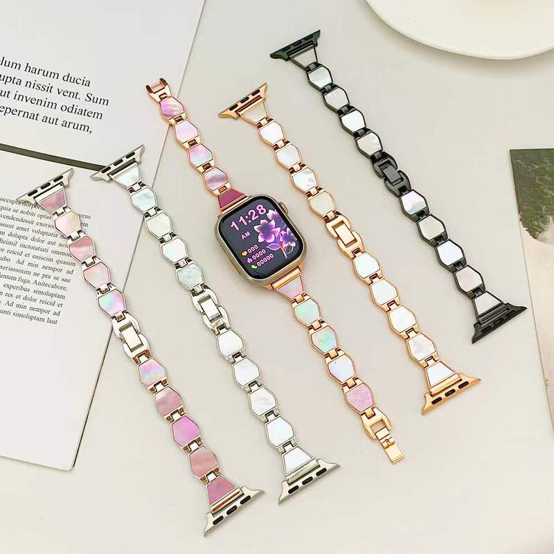 For Apple watchS9 Strap Shell Apple Watch iwatchs87654 Generation Se2 Metal Chain Women