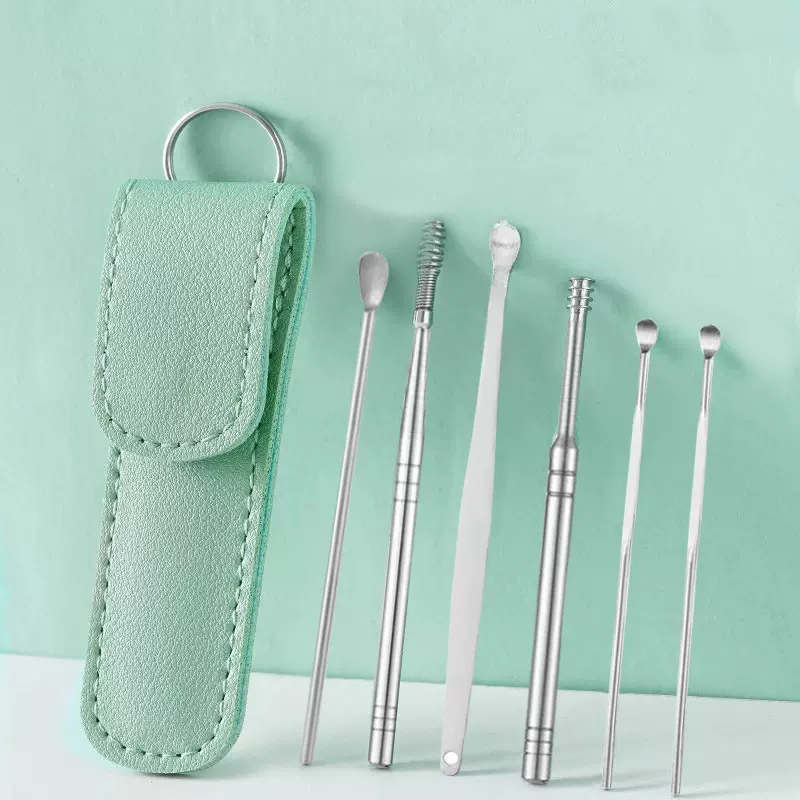 掏耳勺皮套6件套螺旋式弹簧耳朵清洁器挖耳勺采耳工具六件套耳勺