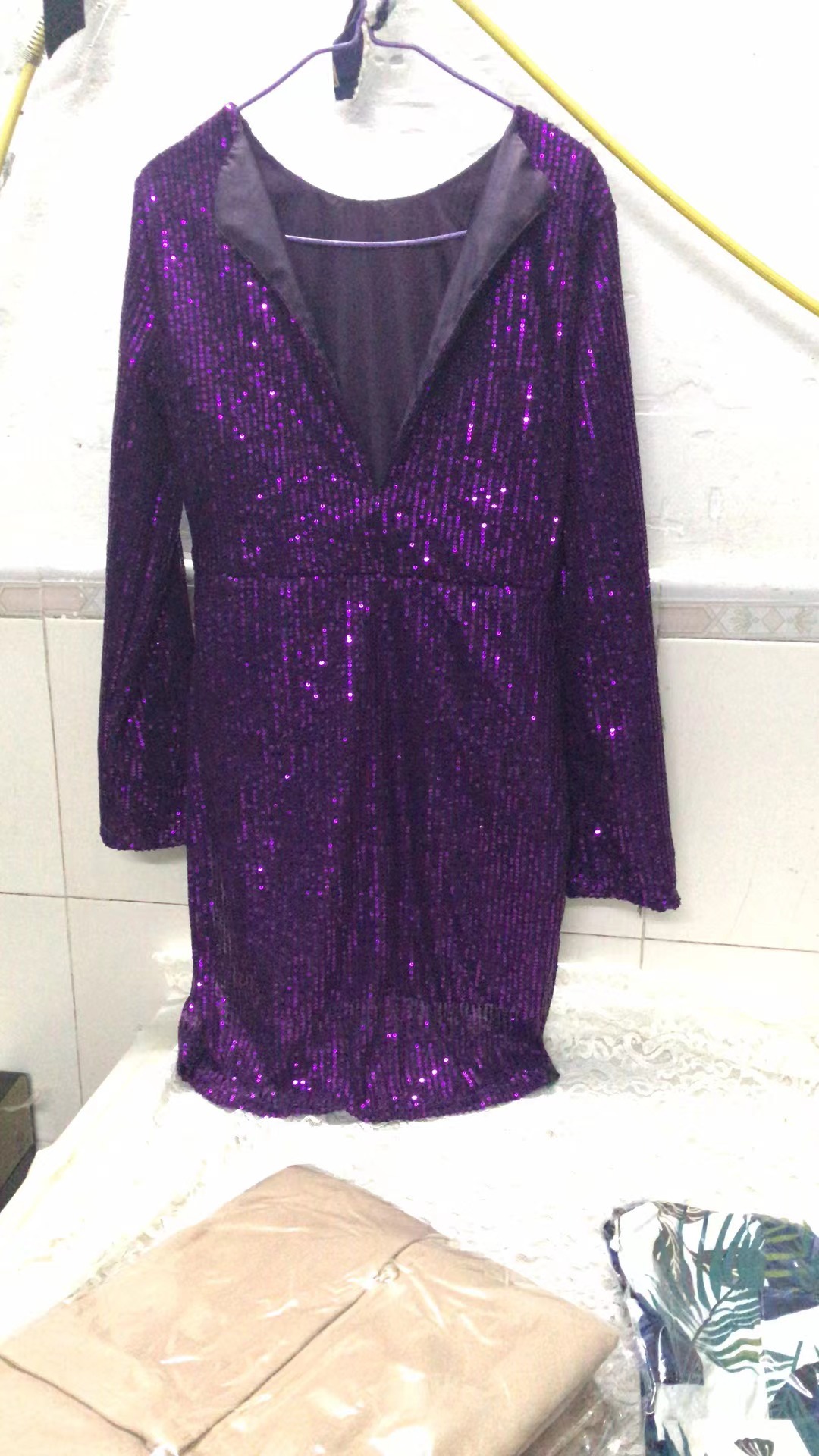 Women's Evening Dress Slim Fit Sequin Long Sleeve Backless Gold_voghion.com