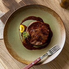 中古做舊風格盤子重工質感陶瓷餐盤餐廳擺盤個性牛排盤 微瑕