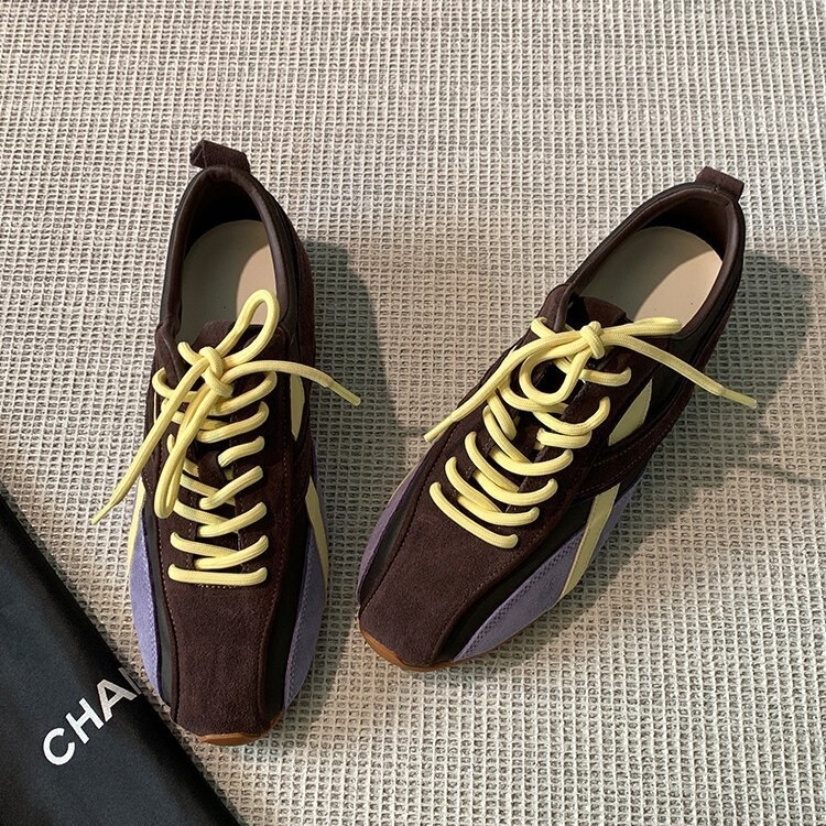 Retro color-blocked German training shoes for women, 2026 summer new model, round-toe, thick-soled, height-increasing, versatile casual sneakers Retro color-blocked German training shoes for women, 2026 summer new model, round-toe, thick-soled, height-increasing, versatile casual sneakers