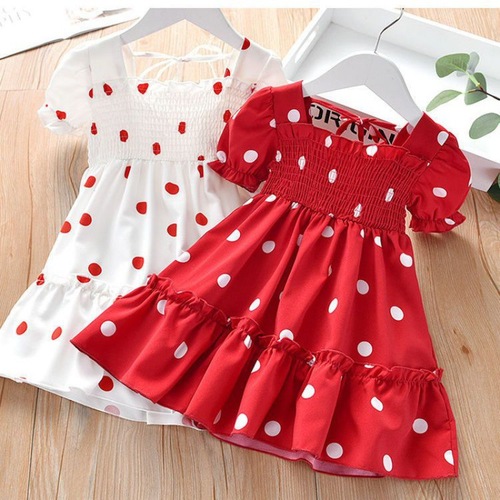 Children's Skirt Baby Summer Dress Girls Children Princess Lace Short Sleeve Polka Dot Dress Little Girl Chiffon Skirt