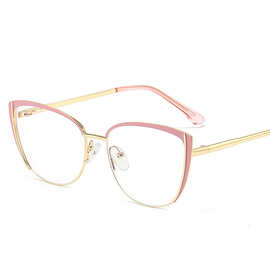 2023新款女士金属眼镜框弹簧腿猫眼外销素颜防蓝光眼镜架9710