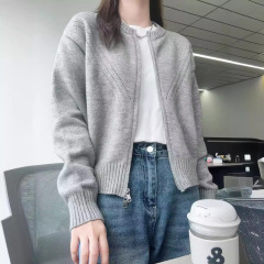 2024新型日系グレー高級感小衆薄タイプの怠惰なニットセーター女性コート上着春秋