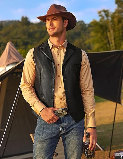 2025 Spring New European and American Men's Retro Lapel Single-Breasted Motorcycle Vest Pure Color European Size Slim Pu Leather Vest
