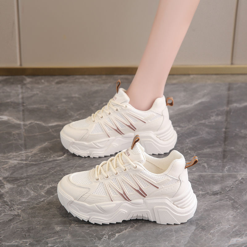 Internet Celebrity zapatos de papá para las mujeres 2024 primavera y otoño nueva moda de malla zapatos casuales ligero fondo grueso estudiante zapatilla de deporte de moda