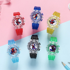 Cross-border new product children's Spider-Man watch boys boys pointer type literacy LED colorful flashing quartz watch